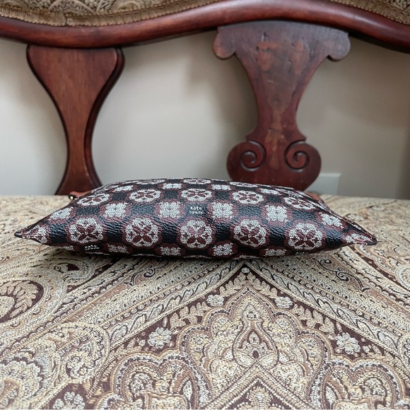 Kate Spade Flower Monogram Sutton Zip Top Pouch Brown Black Coated Canvas - Picture 7 of 9